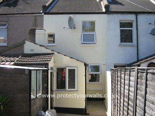 Newly rendered house, Bedfordshire - rear view.